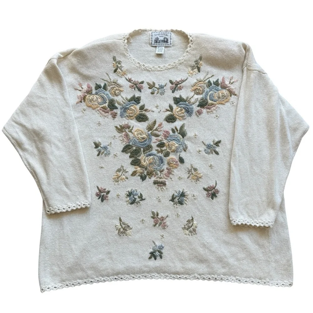 VTG! Jacque & KoKo Women's Floral Embroidered Pullover Sweater Grandmacore 26/28